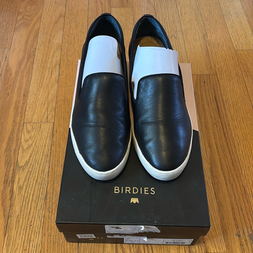 Birdies Womens Black Leather Loafers Slip On Flat Comfort Shoes Size 8.5